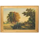 Mateo Saldaña, Sin título (paisaje con bueyes y maguey), 1881, Óleo sobre tela