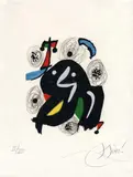 Aus: "La mélodie acide" by Joan Miró, 1980, Farblithografie auf Japon nacré, sold Aug 2018