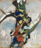 Siegward Sprotte, Ohne Titel (Baumstamm), 1991, Öl auf Hartfaser