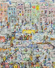 "WINTER" by James Rizzi, 1988, 3D-Farblithografie auf Velin, sold Oct 2018