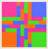 Richard Paul Lohse, Durchdringung von vier verschränkten Farbgruppen 1970, 1970, Farbserigrafie auf leichtem Karton