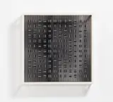 Ludwig Wilding, Auktion 422, Los 937, 1986, Siebdruck auf Holzplatte aufgezogen, in bedrucktem Plexiglaskastenrahmen