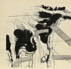 Peter Brüning, Überlagerung einer Landschaft, 1966, Tuschezeichnung auf Papier