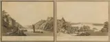 Johann Ziegler, Zwei Veduten aus dem Rheintal:, Jeweis: aquarellierte Radierung auf Papier