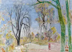 Oskar Moll, Blick vom Scharoun-Haus auf Halensee, 1943, Öl auf Leinwand
