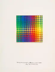 Julio Le Parc, Auktion 419, Los 336, Ca. 1976, Papiercollage (Mischtechnik) auf Papier (Buchseite) montiert (38,5 x 30cm)