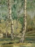 Vassily N. Baksheev, Birch Trees, 1935, Oil on board