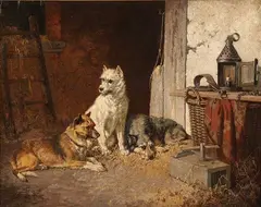 Vincent De Vos, Dogs on Watch, Oil on canvas