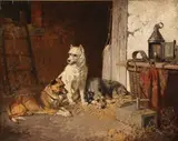 Vincent De Vos, Dogs on Watch, Oil on canvas