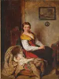 George Smith, Watching Baby, Oil on wood panel