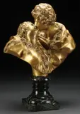 Psyche Reviving Cupid with a Kiss by Jean-Antoine Houdon, Gilt bronze, mounted on a carved marble plinth, offered May 2011