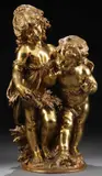 Auguste Louis Moreau, Children with Baby Birds, Bronze with gilt patina
