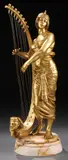 French School, Egyptian Harpest, Gilt bronze on marble base