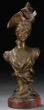 Georges Coudray, Bust of a Young Woman with Hat, Bronze with brown patina
