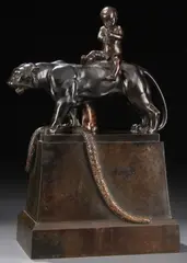 Leonhard Herzog, Bacchnalian Putti with Panther, 1909, Bronze with dark brown patina