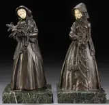 Emil Meier, Women with Flowers - a pair, Bronze with ivory faces