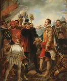 A Regent and Explorer - possibly King Ferdinand II and Ponce de Leon by Antoine-Pierre-Charles Favart, Oil on canvas, offered May 2011