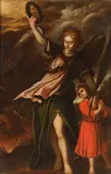 Austrian School, Angel Presenting Wreath to Martyred Child Saint