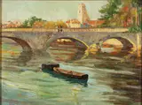 Jane Peterson, Late Afternoon Along the Bridge, Oil on canvas mounted on board
