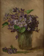 Violets in a Glass by Anna Eliza Hardy, Oil on board, offered May 2011