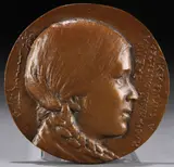 Olin Levi Warner, Sabina, 1891, Bronze medallion with brown patina