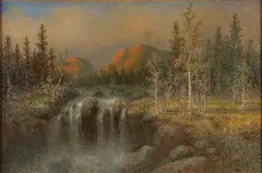John Hammerstad, Mountain Waterfall, Oil on canvas mounted on board