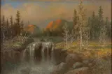 John Hammerstad, Mountain Waterfall, Oil on canvas mounted on board