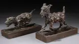 Edith Barreto Stevens Parsons, A Pair of Terrier Bookends, Bronze with brown patina