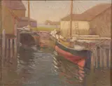 Frederick Carl Smith, Gloucester Boats at Evening, Oil on board
