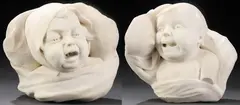 Armando Barabino, Crying Babies - a pair, 1903, Carved marble