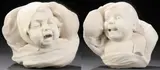 Armando Barabino, Crying Babies - a pair, 1903, Carved marble