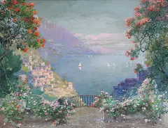 Luigi Paolillo, Italian Coastal Scene in Spring, Oil on canvas