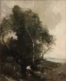 Jean-Baptiste Corot, Barbizon Landscape with Figures, Oil on canvas