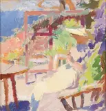 Gunnar Wallentin, Impressionistic Scene of Woman on Sunny Deck, Oil on board