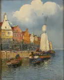 Hans Wagner, In The Harbor, Oil on canvas mounted on board
