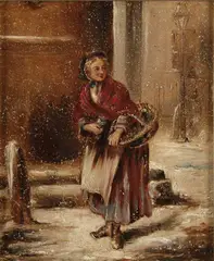 A Flower Seller in Winter by William Powell Frith, Oil on canvas, offered May 2011