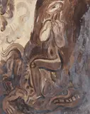 Jean-Gabriel Daragnès, Figure Atop A Lizard, Oil on paper