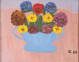 Clementine Hunter, Floral Still Life, Oil on plywood