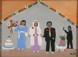 Clementine Hunter, Wedding Scene, Oil on masonite