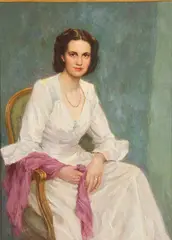 Stephen Seymour Thomas, Mulberry in White - Portrait of a Seated Woman, 1948, Oil on canvas