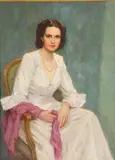 Stephen Seymour Thomas, Mulberry in White - Portrait of a Seated Woman, 1948, Oil on canvas