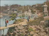 William Francis Verbeck, Garden in Japan, Oil on board