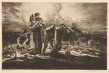 John Edward Costigan, A group of four AAA lithographs including Going Home (illustrated), Figures with Cows, Autumn and Woman, Boy - Goat., AAA lithograph