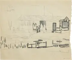 Peter Doig, Study for "Guru" (Ooty Boathouse), 2003, pencil on paper
