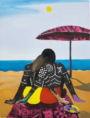 Kelechi Nwaneri, Untitled, 2021, acrylic and fabric collage on canvas