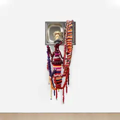 Colormaq by Joana Vasconcelos, 2011, stainless steel sink, handmade woolen crochet, ornaments and polyester, sold Dec 2022