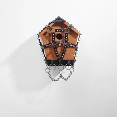 Wim Delvoye, Vogelnest (Birdhouse), 1997, wood, leather and metal