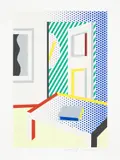 Roy Lichtenstein, Virtual Interior with Book, from the American Academy of Arts and Letters: Centennial Portfolio, 1996, Screenprint in colours, on wove paper, with full margins