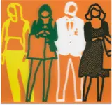 Yellow Green White Black, from Standing People by Julian Opie, 2019, Lenticular acrylic panel on white acrylic mount (as issued), sold Jan 2022