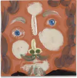 Pablo Picasso, Visage au trait oblique (Face with Oblique Line) (A.R. 587), 1968-69, Red earthenware tile painted in colours with partial brushed glaze